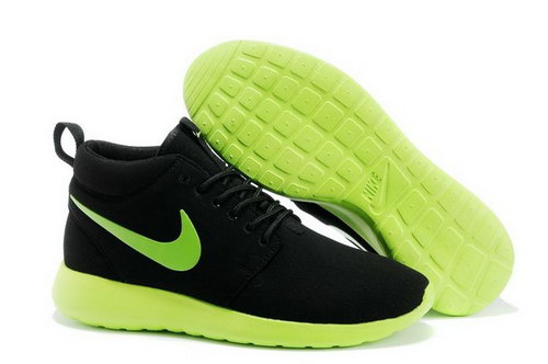 Nike Roshe Run High Cut Mens Shoes Black Green For Sale